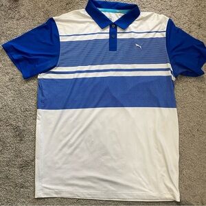 Puma Blue and White Striped Polo Shirt